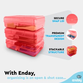 Enday Pencil Box Red, Plastic Pencil Case, Multipurpose Storage Utility Box Organizer with Snap Closure for Home and Office