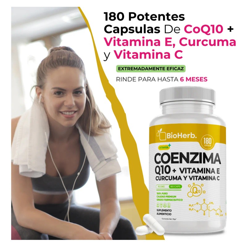 Coenzima Q10 + Vitamina E, C Y Curcuma - 180