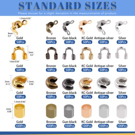 Glarks 1501Pcs 4 Styles 6 Colors Brass Tube Crimp Beads Crimp Bead Knot Cover Wire Guardian Beads Tips Knot Cover with Jewelry Bead Crimping Pliers for DIY Jewelry Bracelet Necklace Making