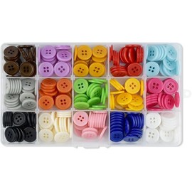 300 Pack Colorful Buttons for Craft DIY 15 Assorted Colors Resin Round Buttons for Sewing Flatback Button with Box 4 Holes Crafts Buttons Mixed Color Manual Button DIY Handmade Ornament Buttons (15mm)