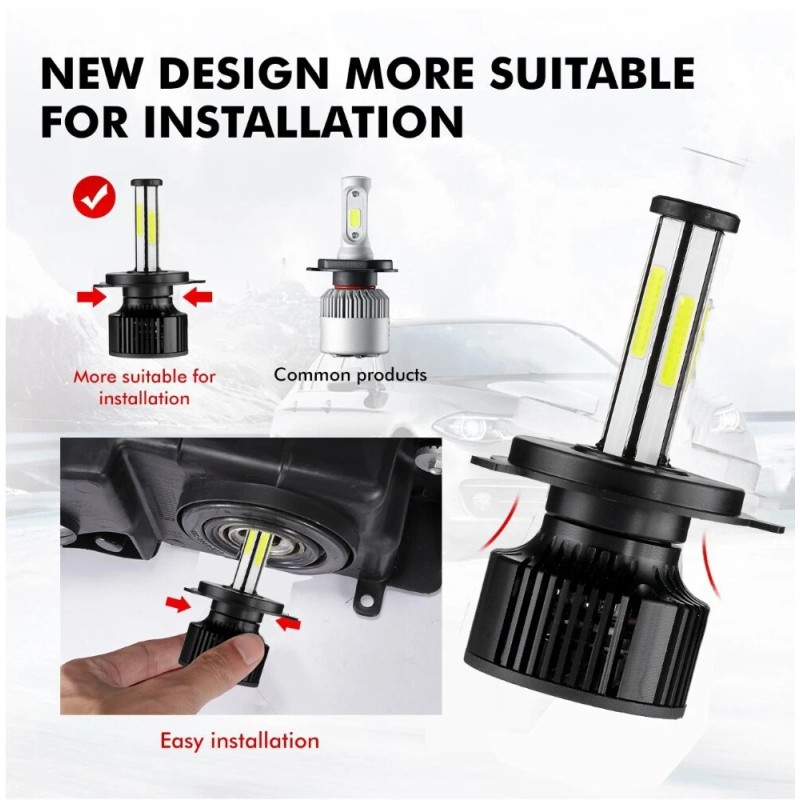 IRONWALLS 6Sides H4/9003/HB2 LED Headlight Bulbs Kit High Low Dual