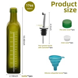 1 Pc 17oz Olive Oil Dispenser Bottle,500ml Glass Oil and Vinegar Dispenser Set with 1 Stainless Steel Pourers,Funnel Oil Bottles for Kitchen (Green Scale)