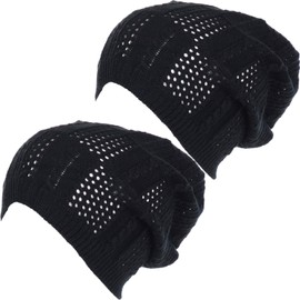 BYOS Women's Airy Cutout Cable Lightweight Slouchy Crochet Knit Beanie Hat