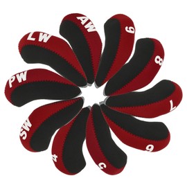 PATIKIL Golf Club Head Cover, 10 Pcs Number Golf Club Irons Covers with Hole Neoprene Driver Headcover Golf Lovers Gifts for Men Women, Burgundy/Red