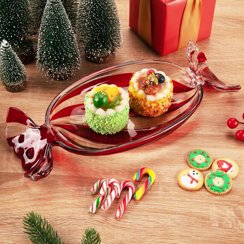 SHOWLOUE - Plato navideño, plato de cristal para dulces, platos