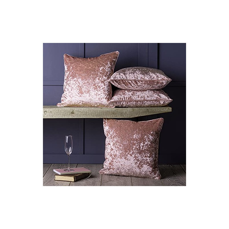 Red Rainbow Plain Crushed Velvet Cushion Covers Blush Pink Piped