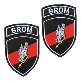 Pack of 2 Poland Grom Flag Patch Removable Patches with Embroidery Closure Tactical Military Patch Applique for Backpacks Clothing Bags Vest Jacket