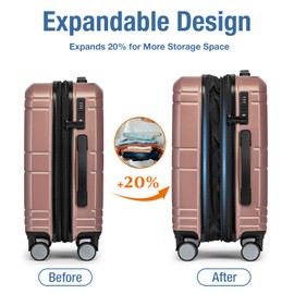 KYME Carry On Luggage 22x14x9 Airline Approved Expandable Carry-On Suitcase with Spinner Wheels Hardside Small Lightweight Rolling Travel Luggage with TSA Lock 20-Inch Suitcase Rose Gold