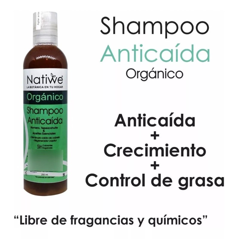 Natiwe Botanica Shampoo Anticaída De Romero, Tepezcohuite, Bergamota 250 Ml