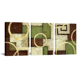iKNOW FOTO 3 Pieces Abstract Wall Art Geometric Canvas Circle Painting Modern Brown Green and Gold Picture Simple Artwork Framed for Bedroom Bathroom Home Office Wall Décor Each Panel 12x16