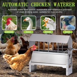 Automatic Chicken Waterer Metal Chicken Water Feeder Stainless Large Chicken Waterer System Auto Poultry Waterer Dispenser with Stand Legs for Pigeon, Duck, Goose, Geese,Quail