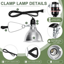Macarrie Adjustable Clamp Lamp Light with Aluminum Reflector Up to 150 Watt (No Bulb Included) E26 Socket SPT-2 18awg 6FT Cord(5.5 Inch, 6 Pcs)
