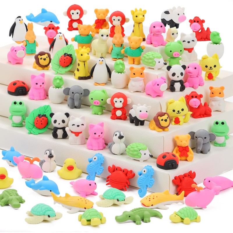 70Pcs Animal Erasers for Kids Desk Pets, 3D Take Apart