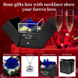 Lebana Preserved Real Blue Rose Birthday Gifts for Women Wife Her Mum Girlfriend Girls Grandma with I Love You Heart Necklace Eternal Rose Flowers on Valentine's Day Mothers Day Christmas Anniversary