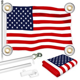 G128 Combo Pack: 6 Ft Aluminum Spinning Flagpole (Silver) & American USA Flag 3x5 Ft, LiteWeave Pro Series Printed 150D Polyester, 4 Corner Brass Grommets | Pole with Flag Included