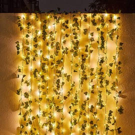 2 × 43 Feet Fake Vines with 260 LED Solar Outdoor String Lights, Hanging Fake Ivy Greenery Garland Plants, Artificial Plants, Fake Leaves for Balcony Decor/Outdoor Wall Decor/Garden Decor/Patio Decor