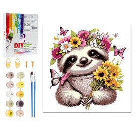 chuupa Painting by Numbers from 6 7 8 9 10 Years Girls and Boys, Paint by Numbers for Children with Pine Frame, 2 Brushes and Acrylic Paints, 20 x 20 cm (Sloth)