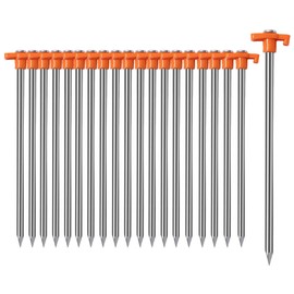 Cheardia Cheardia 20 Pack Tent Stakes Heavy Duty, 10.25 Inch Yard Stakes Non-Rust Metal Tent Pegs Ground Stakes Tent Spikes for Camping Patio, Garden, Canopies, Grassland, Outdoor, Orange