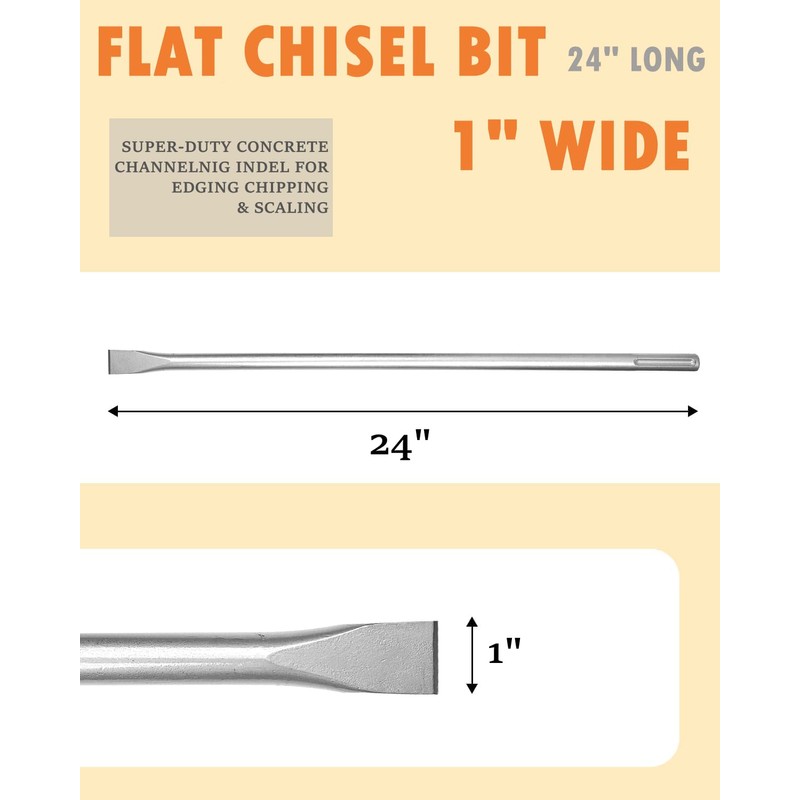 24" Extra Long SDS MAX Narrow Flat Chisel, Compatible with