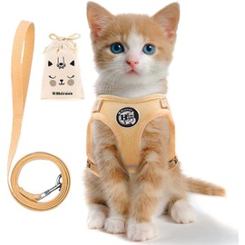 Heroes Cat Harness Set, Cat Lead, Walk Set, Cat Harness, No Shedding Safe, Double Lock, Easy to Install, Size Adjustable, Breathable, Easy to Use in Disasters (L, Loju Cafe au Lait (Brown))
