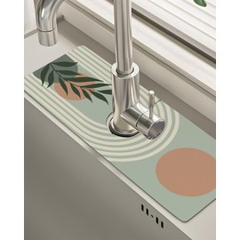 Patterned Sink Faucet Mat Kitchen Splash Guard Super Absorbent Drying Mat, Non-Slip Drain Pad for Kitchen Counter or Bathroom-15x5.5in