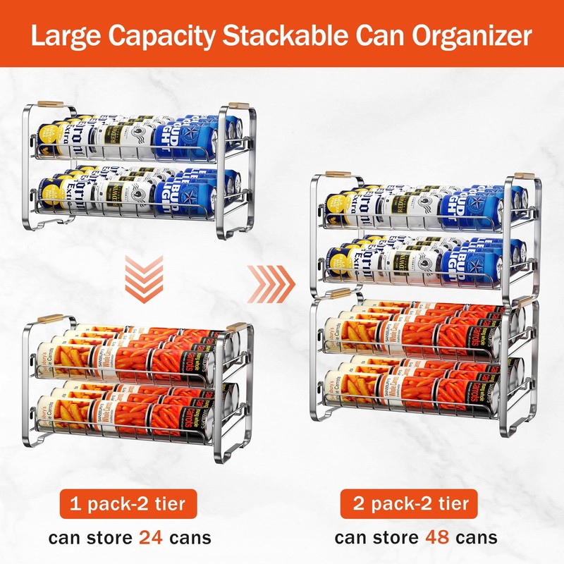 MAXIFFE 2-Tier Can Organizer for Pantry, 16.9"W × 11.5"D ×