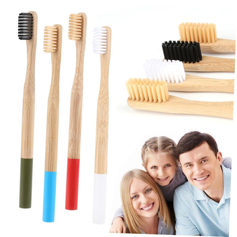 KOMBIUDA Bamboo Toothbrushes 4pcs Set Soft Bristles Wooden Handles Perfect