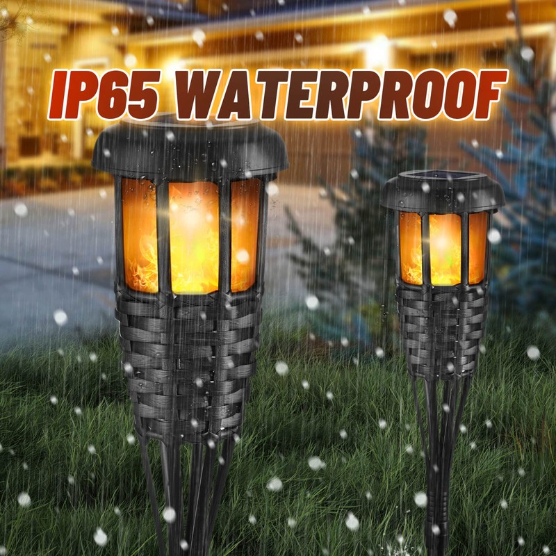 Solar Torch Light with Flickering Flame, 4 Pack Waterproof Bamboo