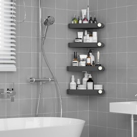 Sotfamily Plastic Shower Caddy Corner (For 90° Only), 4 Pack Adhesive Corner Shower Shelves for Bathroom Organizers and Storage, Black