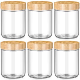 Suclain 6 Pcs 16 oz Glass Jars with Airtight Lids Overnight Oats Containers with Bamboo Lids Glass Food Storage Container Mason Jars for Snack Yogurt Chia Candy Spice Sugar