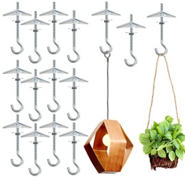 BELLE VOUS Pack of 15 Carbon Steel Spring Folding Dowels with Hooks - M5/50 mm High Performance Drywall Dowels - Screw Hooks with Dowels for Hanging Plants, Plasterboard