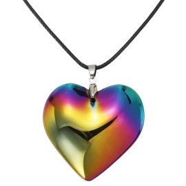 PATIKIL Glass Heart Shape Pendant Necklace, 19 Inch Waxed Thread Chain 1.4 Inch Love Heart Pendant Charms Necklace for Y2K Punk Women and Men Jewelry Gift, Colorful