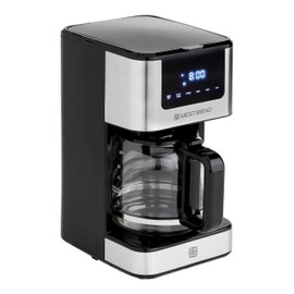 West Bend Drip Coffee Maker Brews Hot or Iced, Programmable with Brew Strength Selector Auto Shut-Off and 6 Functions Permanent Mesh Filter and Glass Carafe, 12-Cup, Metallic