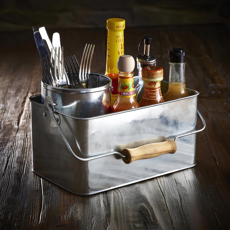 Genware Rectangular Table Caddy Galvanised Steel 24.5x15.5x12.5cm, GSTC2415, Single
