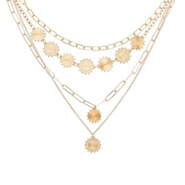 Artmiss Boho Layered Coin Necklace Gold Charm Women Multilayer Sun Pendant Necklace Chain Jewelry for Women