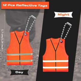 Liliaafar 12 Pcs Reflective Keychain Tags Vest Shape Glow in The Dark Keychain Safety Reflector Pendant for Zippers Backpack Dog Collar Bags Walking Running Cycling(Green)