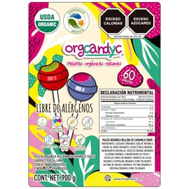 Paletas Orgnicas Rellenas ORGCANDYC  Dulces Veganos, Sin Gluten ni Lactosa  60 Piezas Surtidas  Snack Saludable para Nios y Fiestas                   