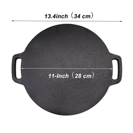 11-Inch Cast Iron Roti Tawa, Double Handled Cast Iron Crepe Pan for Dosa, Tortillas