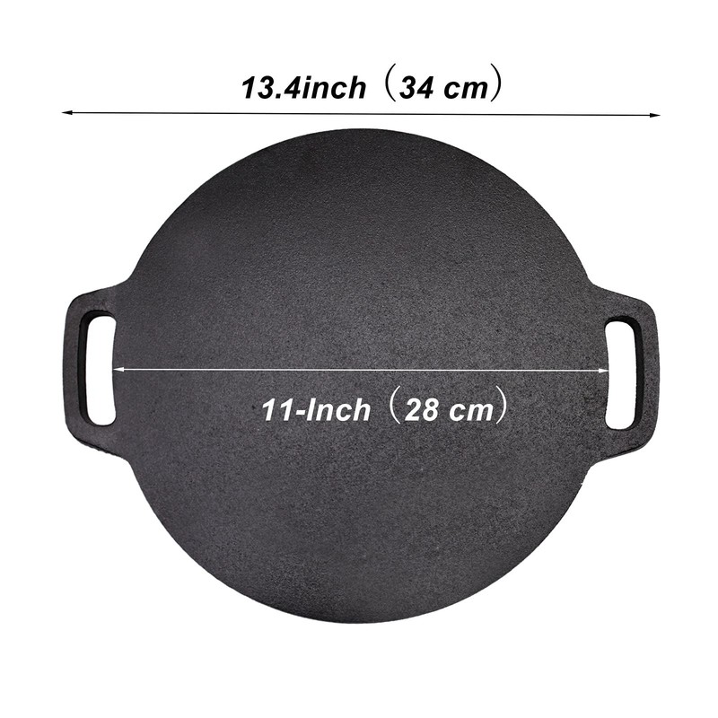 11-Inch Cast Iron Roti Tawa, Double Handled Cast Iron Crepe