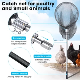 Animal Catcher Net, Animal Catch Pole Large Size Chicken Catching Net for Cat Dog Bird Rooster Turkey Duck Goose Raccoon, Fishing Net with Telescoping Pole 43-78", 20" Net Opening ﻿