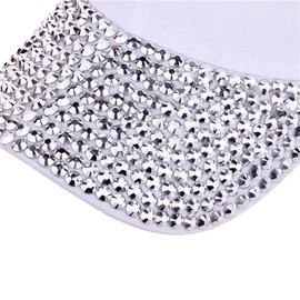Shiny Rhinestone Brim Baseball Cap for Women Girls Sparkle Velcro Ponycap Adjustable Mesh Trucker Hat Outdoors Sun Cap White