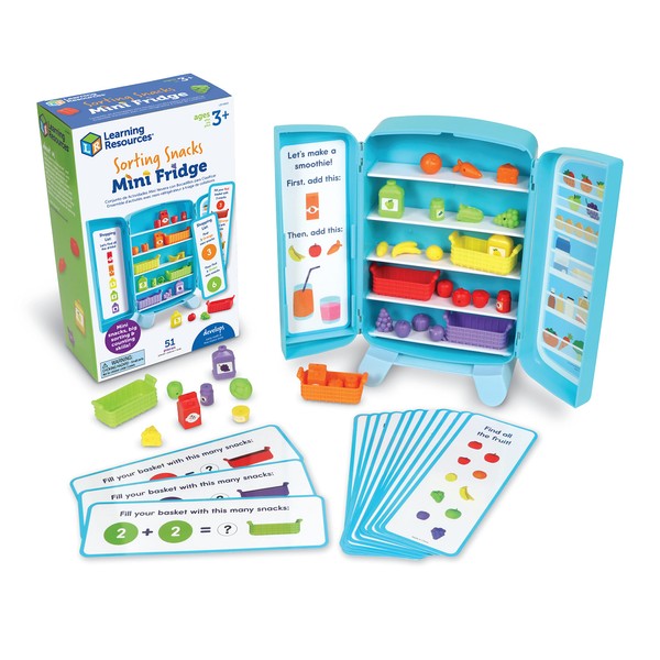 Learning Resources Sorting Snacks Mini Fridge ,51 Pieces, Ages 3+,