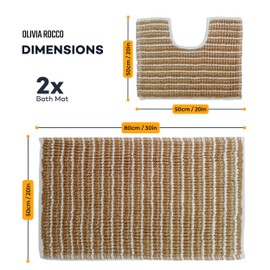 Olivia Rocco Amalfi 2 Piece Bath Mat Set Extra Soft Easy Care Plush Bath Rug + Toilet Mats Super Soft Cotton Water Absorbent Pedestal Bathmat For Bathroom Toilet Shower, Natural