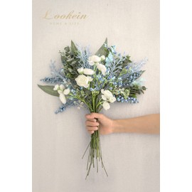 Lookein Artificial Greenery Filler Stems in Bulk 53pcs with 8 Kinds Tall Greenery Stems for Blue Wedding Decor Centerpiece Filler Wedding Bouquet Filler Bridal Bouquet DIY, French Dusty Blue