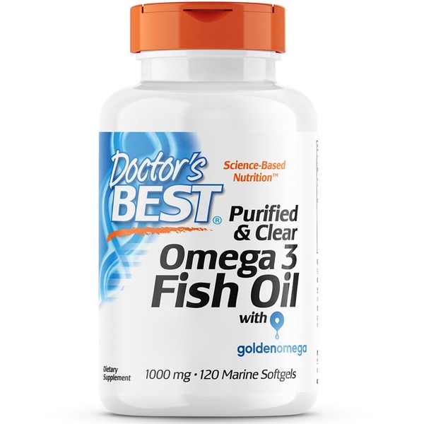 Doctor's Best, Purified & Clear Omega-3 Fish Oil, 1,000mg, with Omega-3 Fatty Acids DHA and EPA, 120 Capsules, Laboratory Tested, Gluten-Free, SOYA-Free