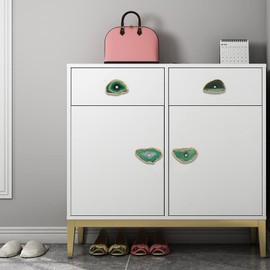 mookaitedecor Set of 4 Agate Slices Cabinet Knobs with Screws, Furniture Knobs with Gold-Plated Edges for Dresser, Drawer, Wardrobe, Gemstone Handles, Pull Handle for Home Decoration, Green