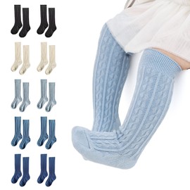 MINI PANDA 5 Pairs knee Socks for Toddler Girls, Baby Girls High Cute Long Socks