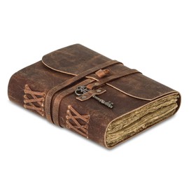 Leather Journal with lined Deckle Edge Paper 8x6 inch Vintage Key/Handmade Writing Notebook Diary/Bound Daily Notepad for Men & Women Medium, Sketch/Writing pad, for Artists (8 x 6, Brown)