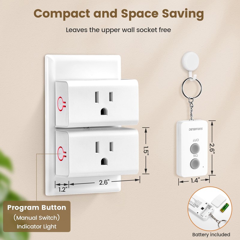 SURAIELEC Remote Control Outlet, Wireless Light Switch - Keychain Remote,