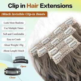 Curly Hair Extensions,LEOSA 4PCS 16 inch Clip in Hair Extensions Short Soft Natural Hairpiece Lace Weft Curly Wave Clip Ins Extensions Invisible for Women,Glazed Mocha to Blonde Highlights